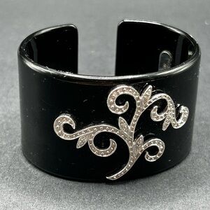Ballou Black Lucite Cuff Cuff Bracelet Sterling Silver Scroll Design